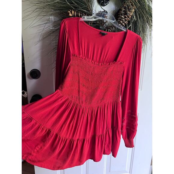 Not For Sale-Red Torrid Long sleeve Babydoll Lace Inset Smocked Square Neckline - Picture 3 of 15